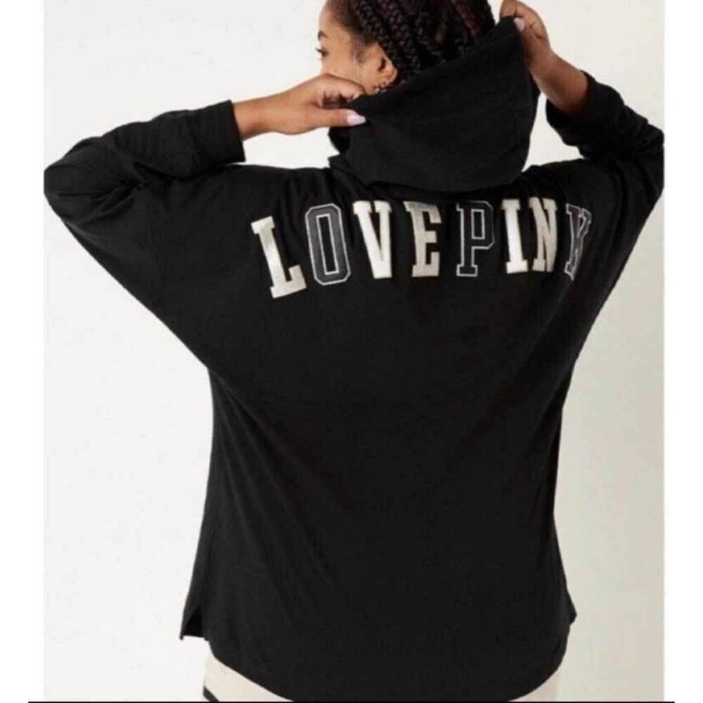 VS PINK varsity pullover tee shirt black shine xs hoodie